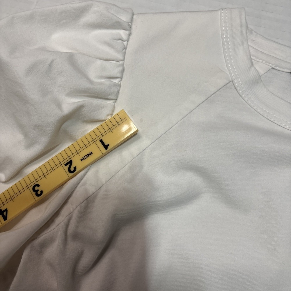 Veronica Beard Morrison Top Women's XS White Puff Sleeve Crew Neck Cotton Shirt - Picture 9 of 10